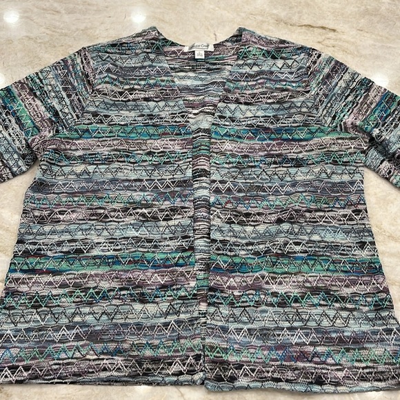 Coldwater Creek Open Knit Cardigan | Turquoise Multi Marled | Size Large - Picture 3 of 8